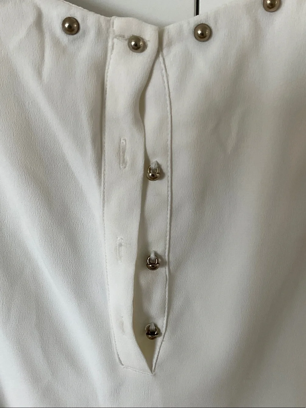Zara Cream White Long-Sleeve Blouse with Studded Neckline